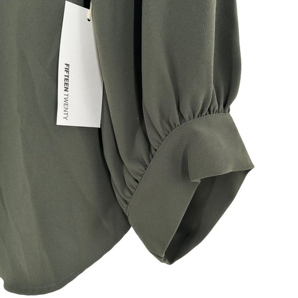 NEW/NWT Fifteen Twenty Olive Green Balloon Sleeve Button Front Shirt Size Medium - Picture 3 of 5